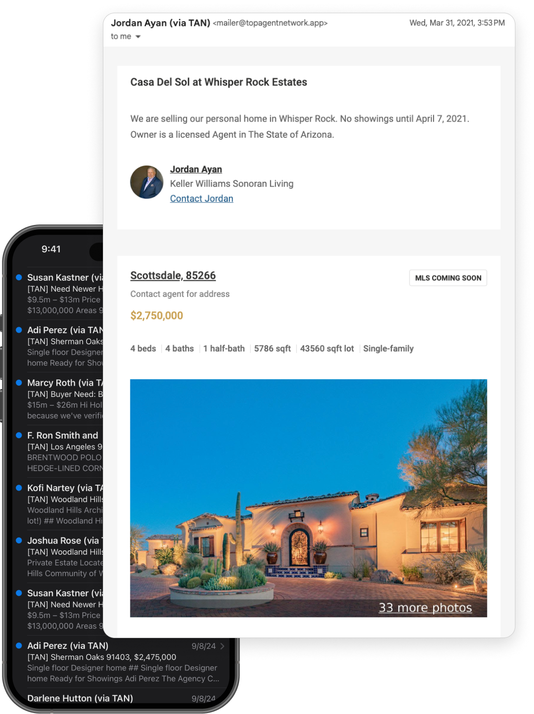 Image of an email inbox view on an iPhone and a email conversation