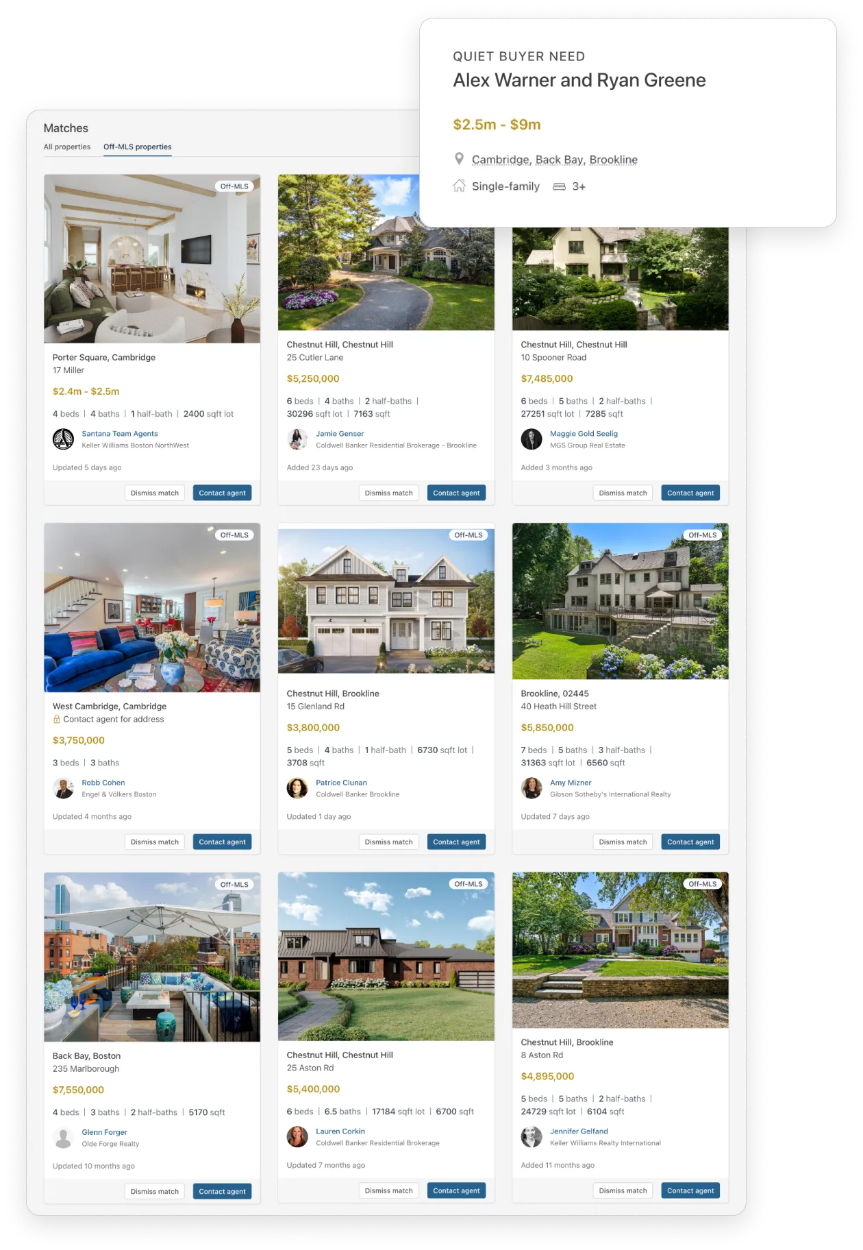 Image of Top Agent Network application showing real estate listings
