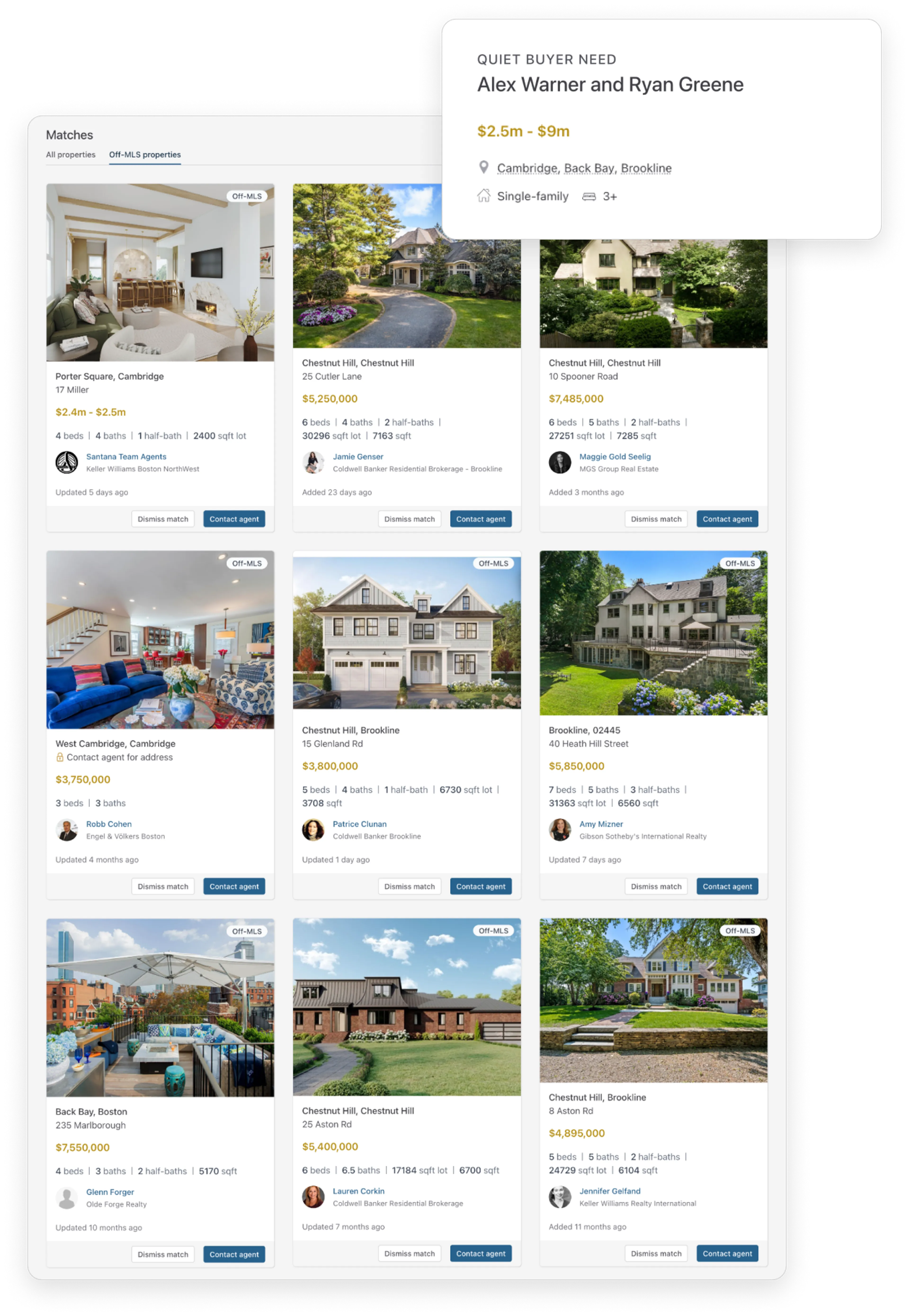 Image of Top Agent Network application showing real estate listings