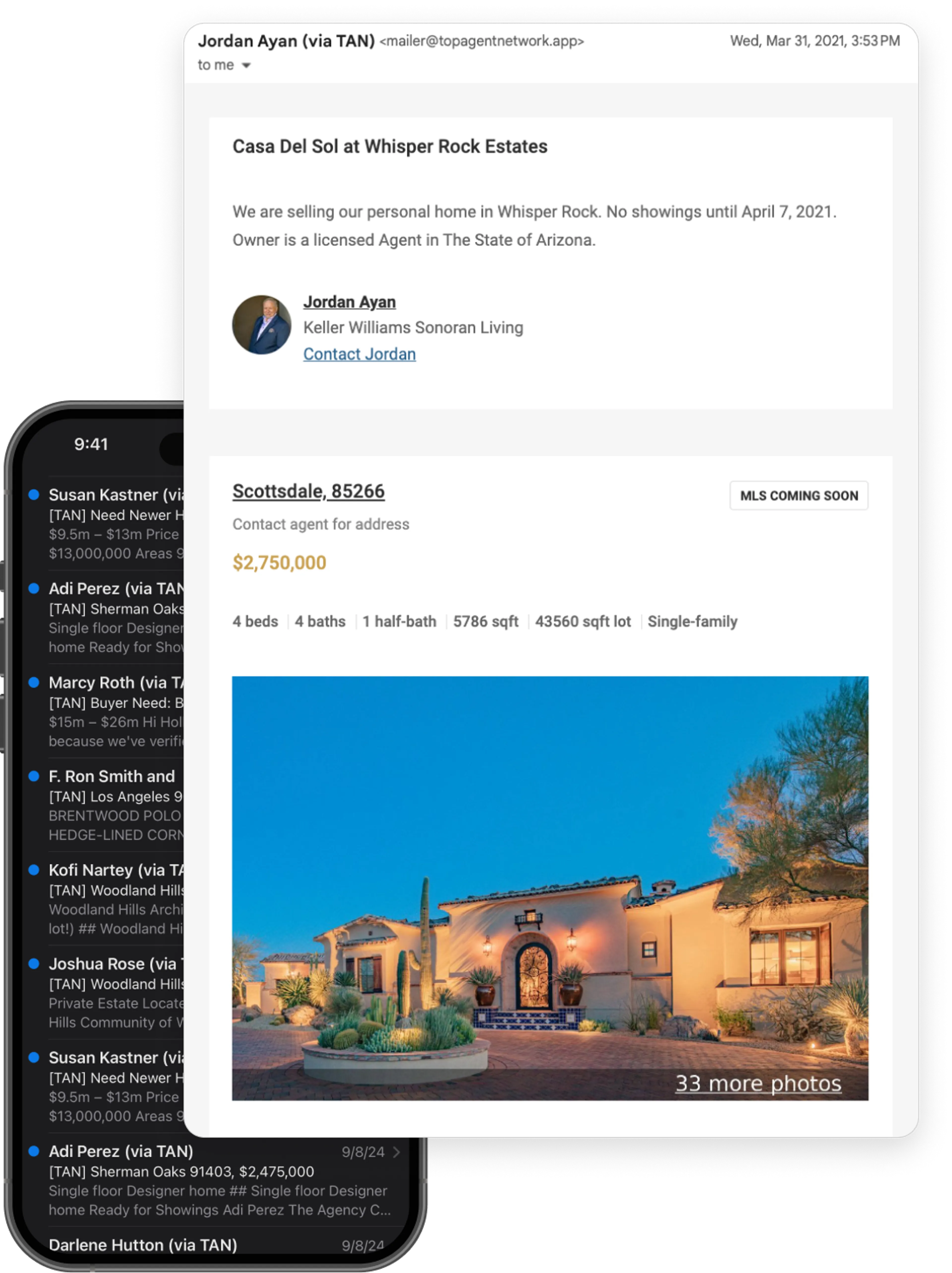 Image of an email inbox view on an iPhone and a email conversation